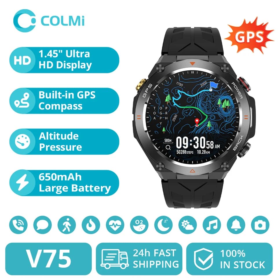 Chytré hodinky GPS s 1,45" Ultra HD displejem, telefonními hovory, kompasem, baterií 650 mAh, fitness trackerem