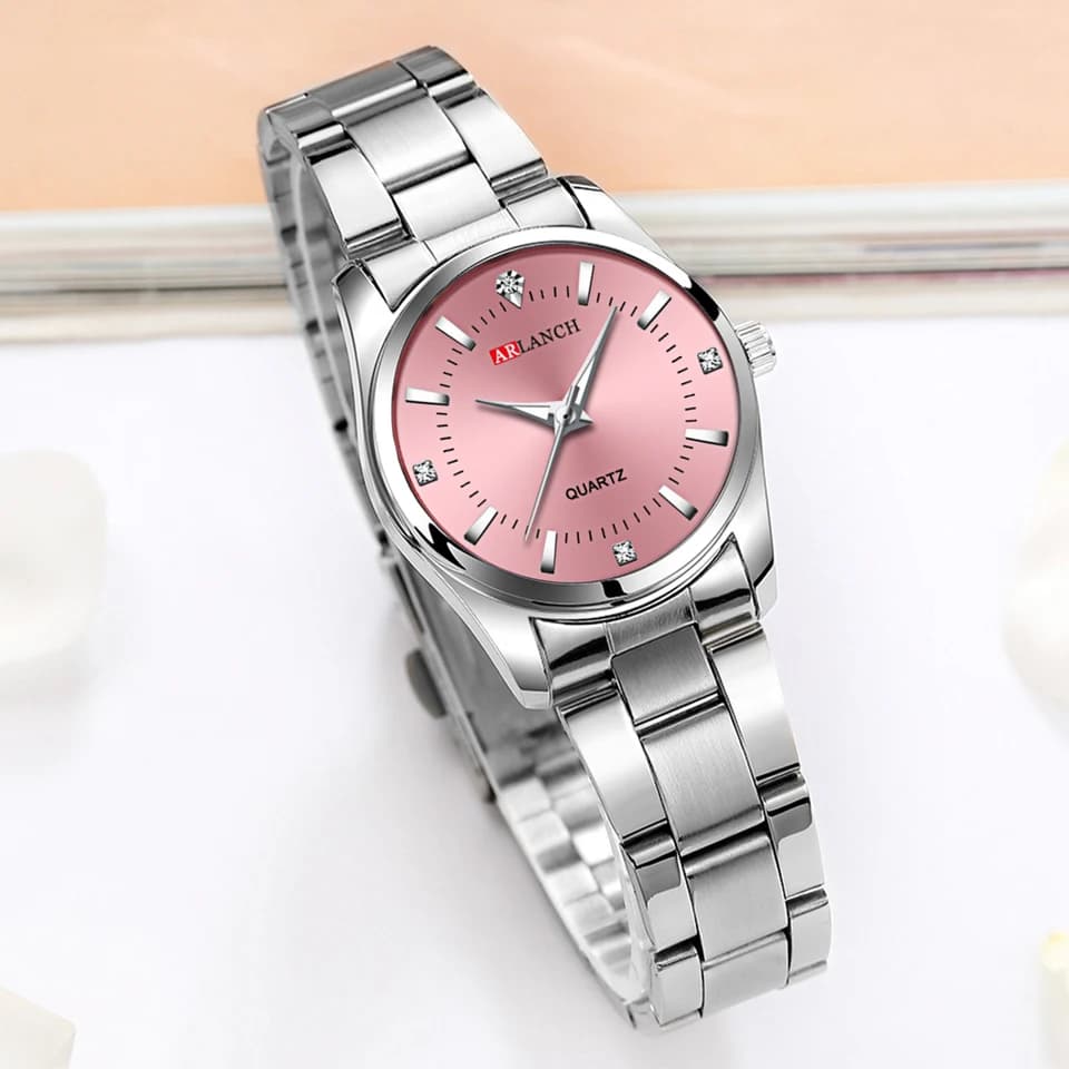 Dámské růžové minimalistické hodinky 29 mm z nerezové oceli s kamínky, luxusní módní náramkové hodinky