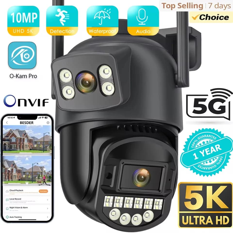 5K venkovní PTZ IP kamera 10MP duální objektiv WiFi bezpečnostní CCTV s AI sledováním a duální obrazovkou