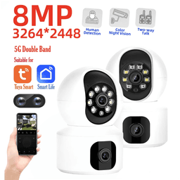 8MP WiFi bezpečnostní kamera s dvojitým objektivem, noční vidění, dětská chůvička, sledování osob, inteligentní domácí dohled - náhled 2