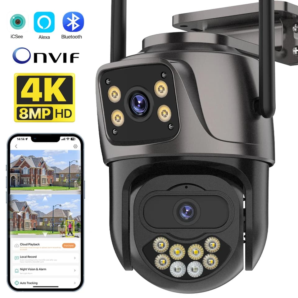 4K WiFi bezpečnostní kamera, venkovní, duální objektiv, PTZ, AI, detekce osob, vodotěsná IP kamera, 8MP