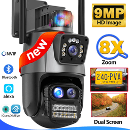 4K venkovní bezpečnostní kamera 9MP WiFi PTZ 8X zoom trojitý objektiv duální obrazovka CCTV dohled - náhled 2