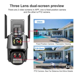 4K venkovní bezpečnostní kamera 9MP WiFi PTZ 8X zoom trojitý objektiv duální obrazovka CCTV dohled - náhled 5