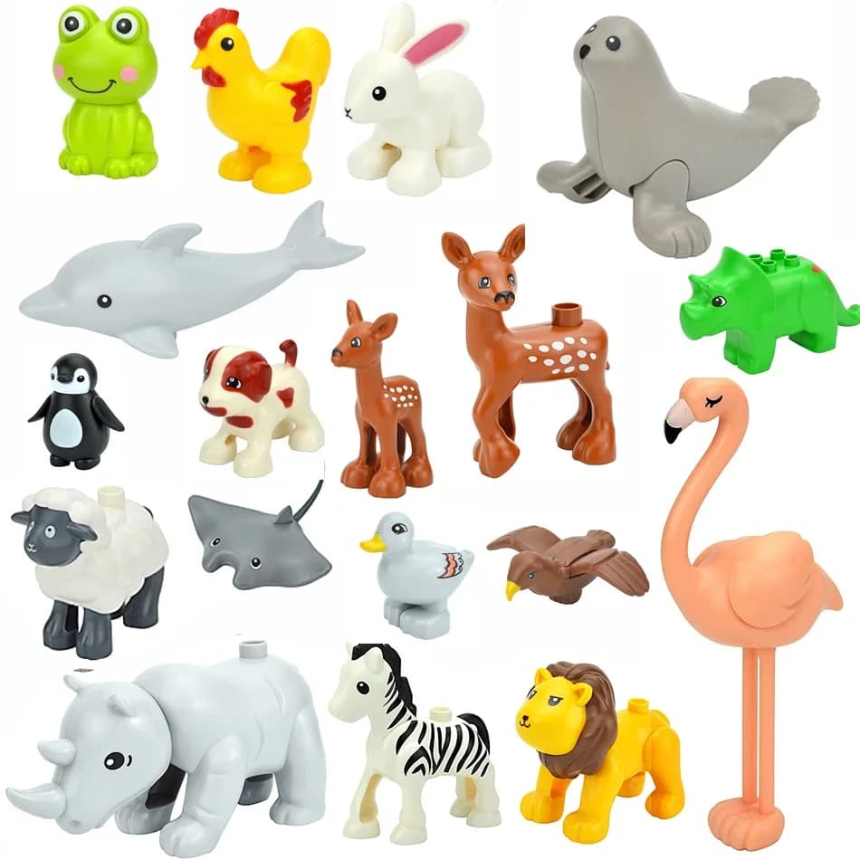 Sada velkých stavebních kostek pro zvířata - Farma, zoo, kostky, hračky s lvem, tygrem, žirafou, králíkem, žábou