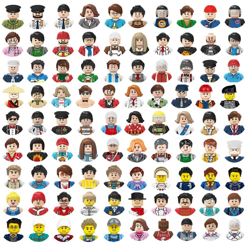 Sada minifigurek, stavebních bloků - policie, doktor, hasič, inženýr, městské postavy, dětské hračky, dárek