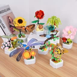 Stavební kostky, květinová kytice, sada - 64 stylů, vzdělávací DIY model rostlin, hračka, dětský dárek - náhled 7