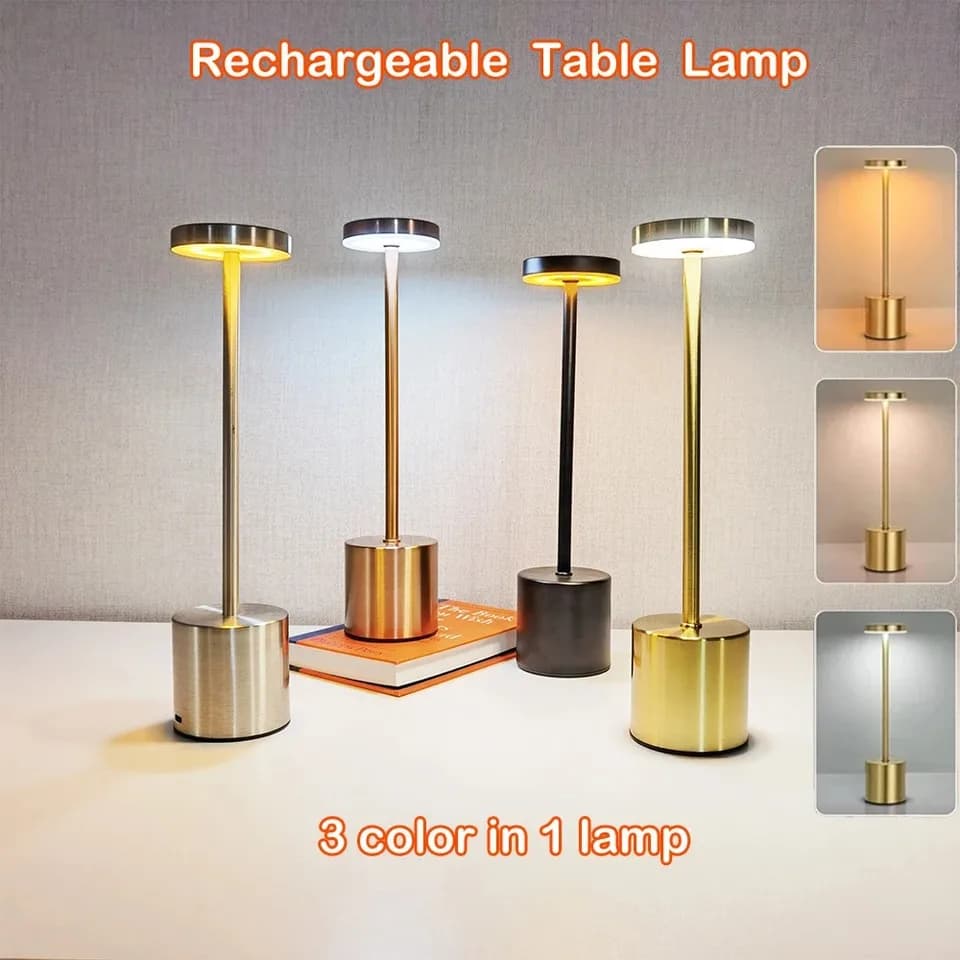 Dobíjecí LED stolní lampa s dotykovým ovládáním, bezdrátové stolní světlo 3 barvy, severské domácí bary a restaurace