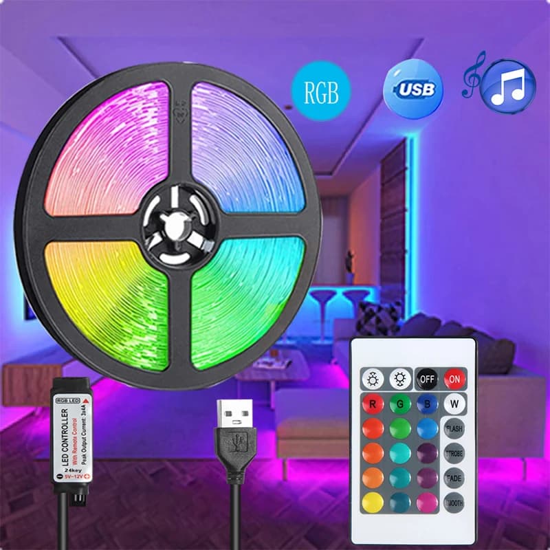 5V USB RGB LED páskové světlo s 24tlačítkovým dálkovým ovládáním pro vánoční dekoraci domova