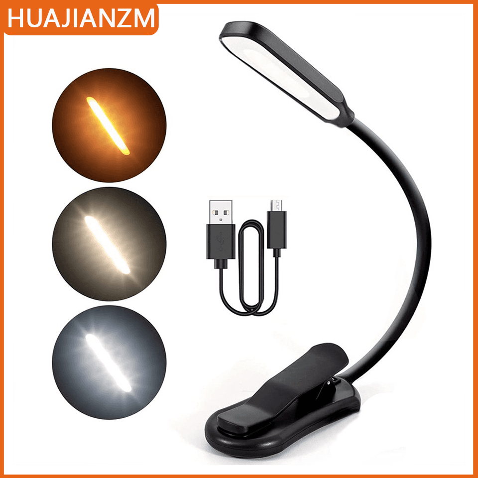 USB dobíjecí LED čtecí lampa - 3 úrovně nastavitelná přenosná knižní lampa s klipem, teplá studená bílá