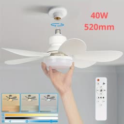 40W LED stropní ventilátorové světlo 21,5 palce s dálkovým ovládáním, patice E27, do ložnice, koupelny, kuchyně - náhled 2