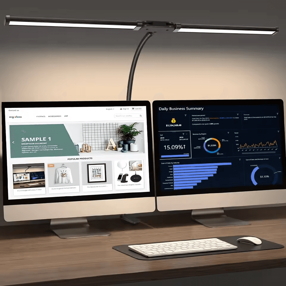 LED stolní lampa s dvojitou hlavou, stmívatelná, čtecí lampa pro péči o zrak, 3 barevné režimy, flexibilní stolní lampa