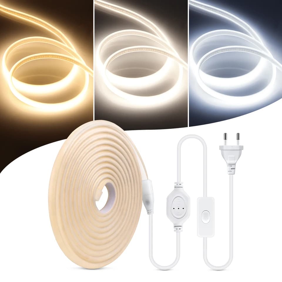 Voděodolné COB LED páskové světlo 110V 220V flexibilní páska pro vnitřní a venkovní osvětlení domácnosti