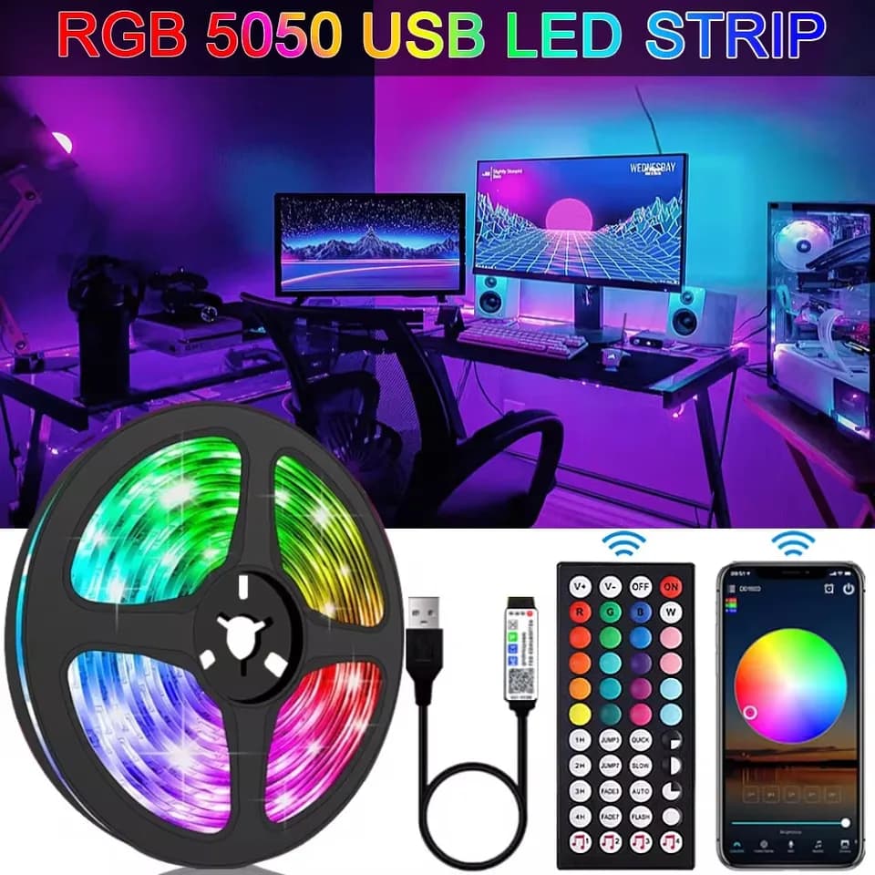 RGB LED páskové osvětlení USB 5V flexibilní podsvícení televizoru dálkové ovládání aplikací dekorace herní místnosti