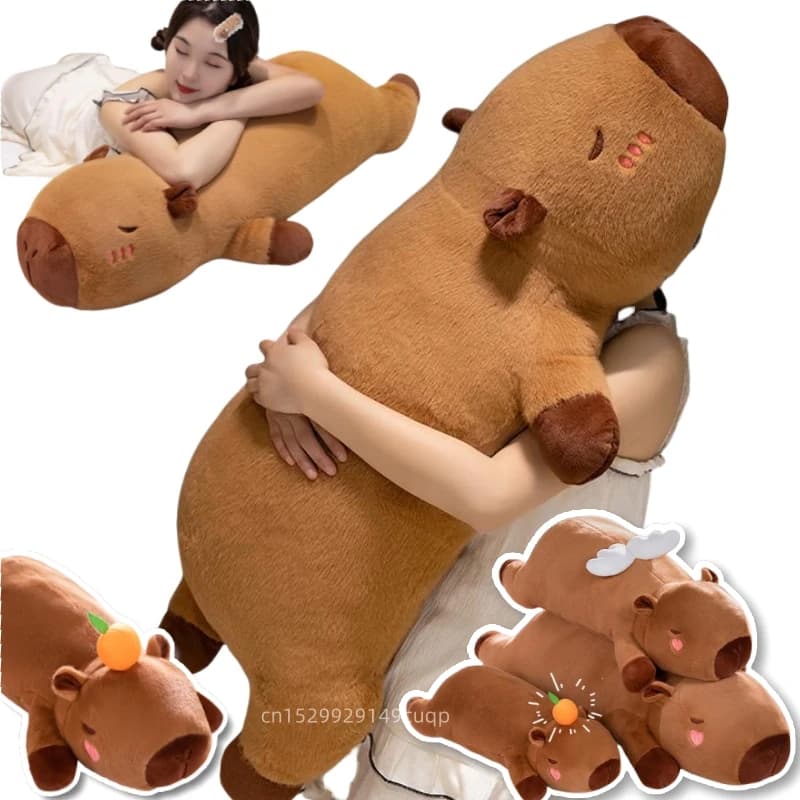 Obří plyšový polštář kapybara 60-100 cm kawaii kreslené plyšové zvířátko hračka domácí dekorace hnědá oranžová