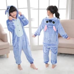 Dětské pyžamo Stitch Onesie s motivem plyše Kigurumi, zimní pyžamo pro chlapce a dívky, vánoční dárek, modré - náhled 4