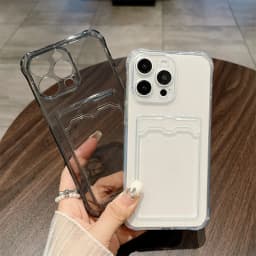 Nárazuvzdorný průhledný silikonový kryt na iPhone s kapsou na karty - univerzální ochranný kryt na telefon - náhled 3