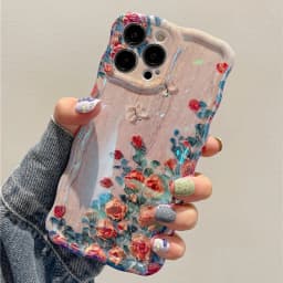 Silikonový kryt s vintage květinovým vzorem a olejomalbou pro iPhone 16 15 14 13 12 11 Pro Max, nárazuvzdorný - náhled 4