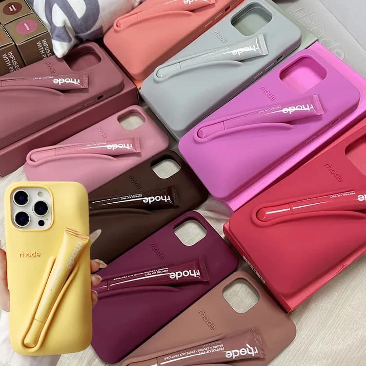 Silikonový kryt na iPhone s držákem na lesk na rty - módní kryt pro iPhone 11 12 13 14 15 16 Pro Max