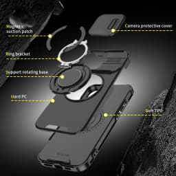 Magnetické bezdrátové nabíjecí pouzdro pro iPhone 16 15 14 13 12 11 Pro Max, vysouvací ochranný kryt pro kameru - náhled 7