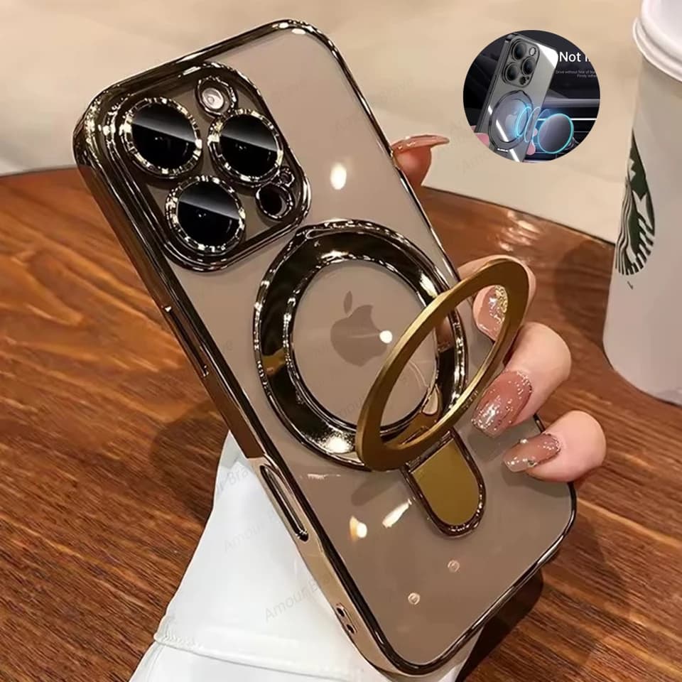 Průhledný magnetický kryt s kroužkem a stojánkem s MagSafe pro iPhone 16 15 14 13 12 11 Pro Max Plus akrylový kryt