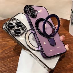 Průhledný magnetický kryt s kroužkem a stojánkem s MagSafe pro iPhone 16 15 14 13 12 11 Pro Max Plus akrylový kryt - náhled 7