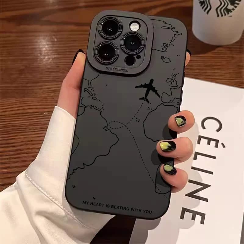 Měkký cestovní kryt s motivem trasy letadla pro iPhone 15 14 13 12 11 Pro Max XR XS SE