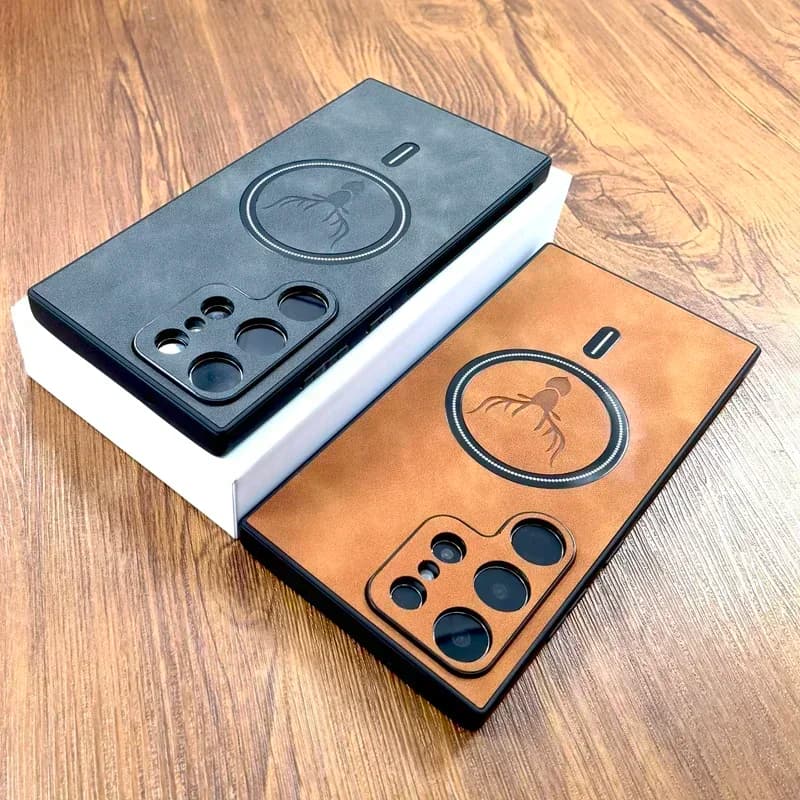 Vintage PU kožené magnetické pouzdro pro bezdrátové nabíjení pro Galaxy S25 S24 S23 S22 S21 Ultra