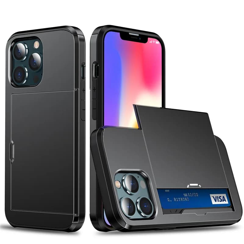 Pouzdro Peněženka pro iPhone s přihrádkami na karty - Nárazuvzdorný TPU Armor kryt pro všechny modely