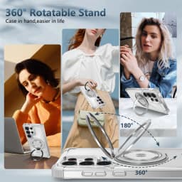 Magnetický otočný stojánek na telefon pro Samsung Galaxy S25 S24 S23 S21 Průhledný nárazuvzdorný pancéřový kryt - náhled 4