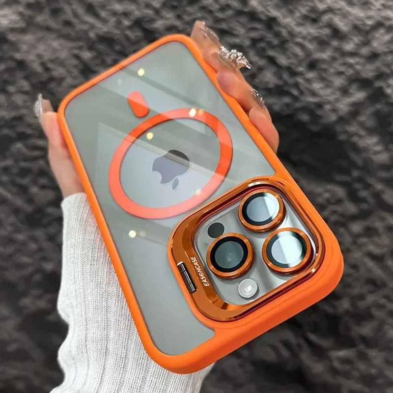 Magnetický nárazuvzdorný kryt na telefon se stojánkem - ochranný kryt ze skla pro modely iPhone