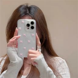 Růžový průhledný měkký kryt na telefon s mašlí pro iPhone 16 15 14 13 12 11 Pro Max, nárazuvzdorný kryt - náhled 3