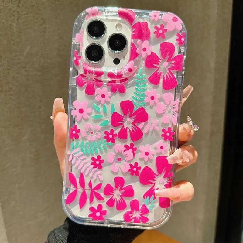 Růžový květinový kryt pro iPhone, nárazuvzdorný průhledný kryt pro iPhone 15 14 13 12 11 Pro Max Plus