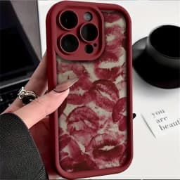Vínově červený potisk rtů Měkký TPU nárazuvzdorný kryt na telefon pro iPhone 17 16 15 14 13 12 11 Pro Max - náhled 3