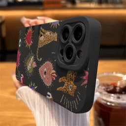 Silikonový kryt na telefon s květinovým vzorem a leopardím okem - iPhone 16 15 14 13 12 11 Pro Max XS XR 8 7 Plus SE - náhled 3
