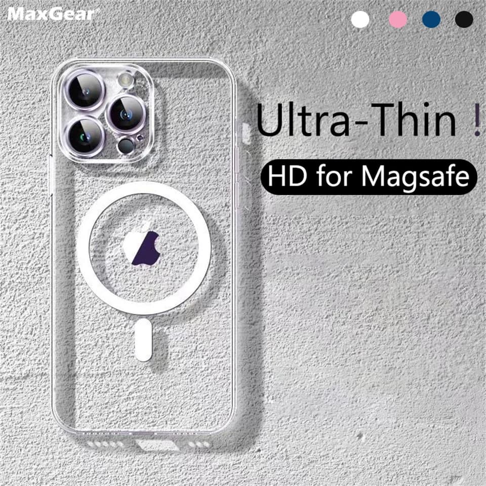 Ultratenké průhledné bezdrátové nabíjecí pouzdro MagSafe pro iPhone 16 15 14 13 12 11 Pro Max Plus magnetické