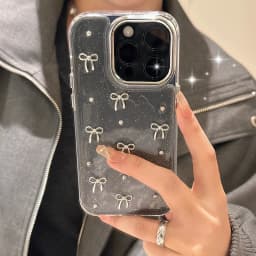 3D třpytivé stříbrné pouzdro na telefon s mašlí, průhledný kryt pro iPhone 16 15 14 13 12 11 Pro Max 7 8 Plus - náhled 2