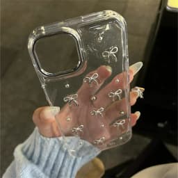 3D třpytivé stříbrné pouzdro na telefon s mašlí, průhledný kryt pro iPhone 16 15 14 13 12 11 Pro Max 7 8 Plus - náhled 7