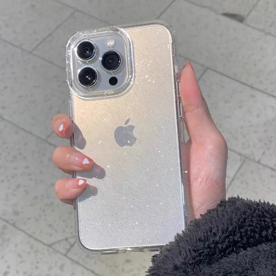 Třpytivý průhledný kryt pro iPhone, nárazuvzdorný, transparentní měkký kryt pro iPhone 16 15 14 13 12 11 Pro Max