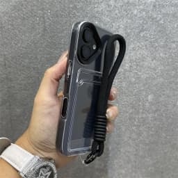 Průhledný kryt na telefon s pouzdrem na kartu a šňůrkou pro iPhone 11 12 13 14 15 16 Pro Max nárazuvzdorný TPU kryt - náhled 3