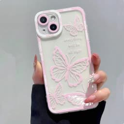 Silikonový ochranný kryt s motivem růžového motýla pro iPhone 16, 15, 14, 13, 12, 11, Pro Max, XR XS. - náhled 3