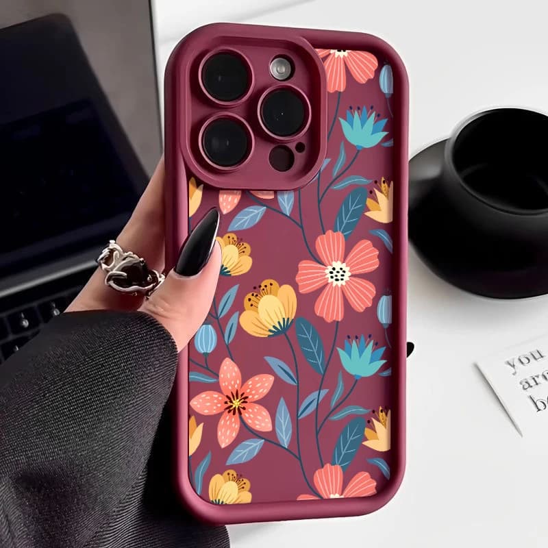 Barevný květinový silikonový kryt na telefon, nárazuvzdorný, měkký TPU kryt pro iPhone 15 14 13 12 11 Pro Max