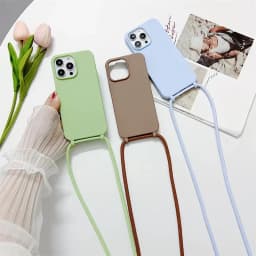 Silikonový kryt na telefon s crossbody popruhem pro iPhone 16 15 14 13 12 11 Pro Max v bonbónové barvě, TPU - náhled 3