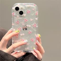 Růžový květinový průhledný kryt na telefon se stojánkem - měkký ochranný kryt pro modely iPhone 17, 16, 15, 14, 13 a 12 - náhled 4