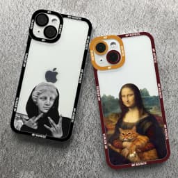Klasický průhledný měkký kryt s motivem Davida a Mony Lisy pro iPhone - 16, 15, 14, 13, 12, 11 Pro Max Mini XS X SE 7, 8 - náhled 3