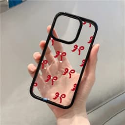 Průhledný kryt na telefon s červenou růžovou mašlí pro iPhone 15 14 13 12 11 Pro Max, ochranný kryt proti pádům - náhled 3