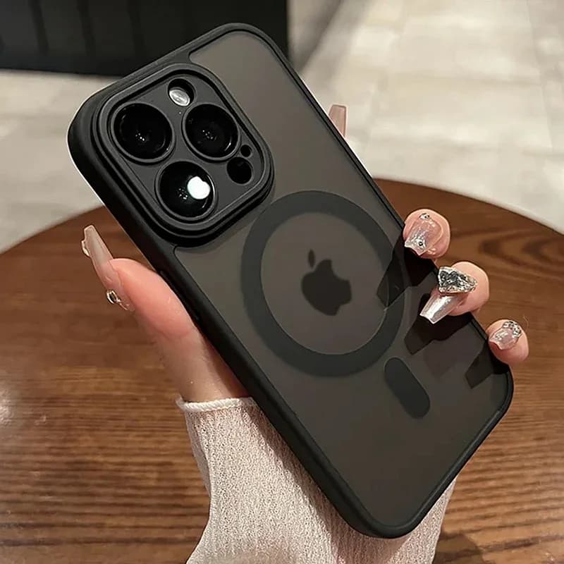 Magnetické bezdrátové nabíjecí pouzdro pro iPhone 11-16 Pro Max, průhledný nárazuvzdorný matný nárazníkový kryt