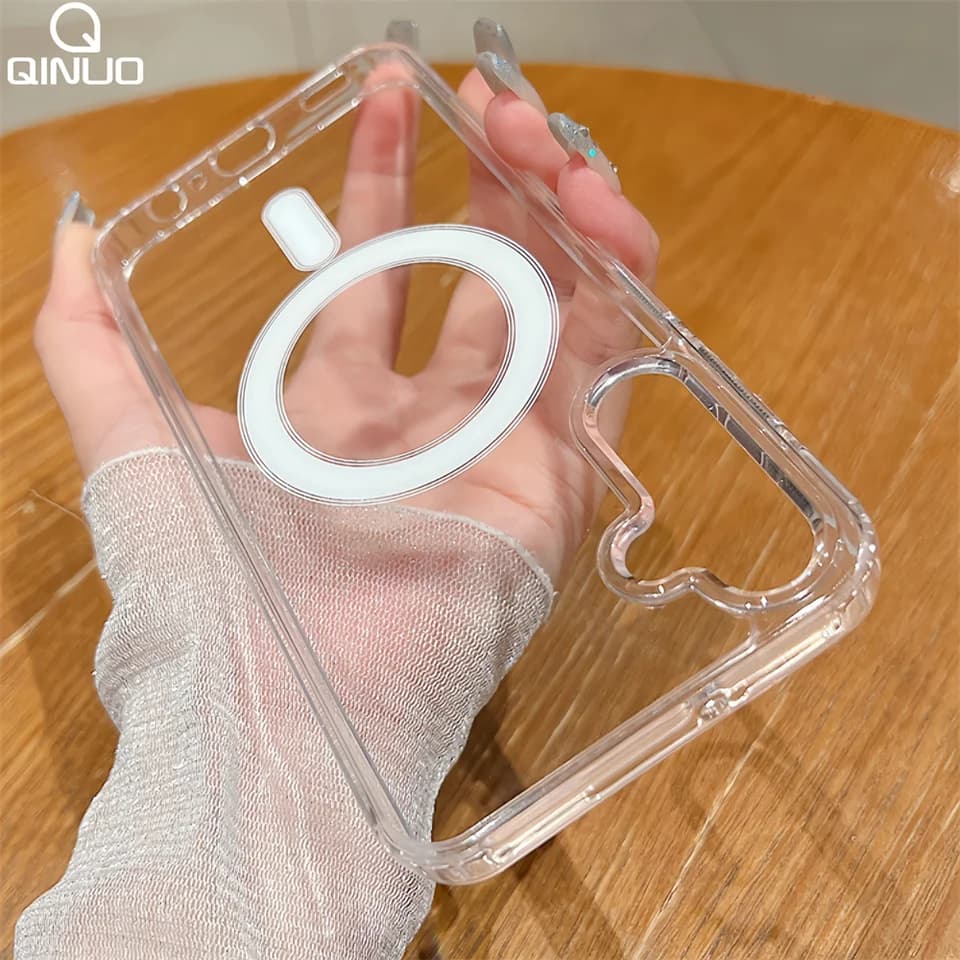 Průhledný magnetický kryt na telefon kompatibilní se Samsung Galaxy S25 S24 S23 S22 S21 A56 nárazuvzdorný kryt