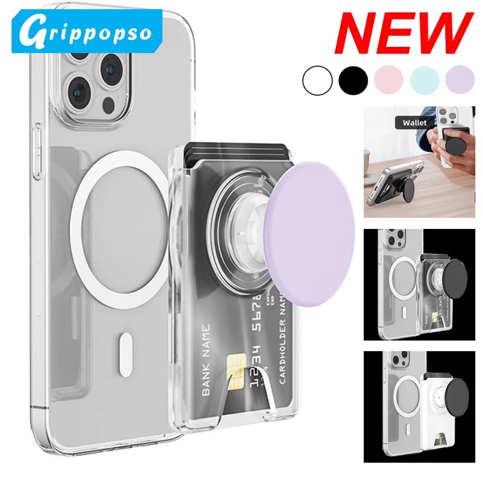 Univerzální magnetická peněženka na telefon s rozšiřujícím se úchopem - pouzdro na karty pro iPhone a Samsung smartphony