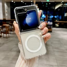 Bezdrátové nabíjení, nárazuvzdorné magnetické pouzdro pro Samsung Galaxy Z Flip 3 4 5 6 7, průhledný kryt - náhled 2