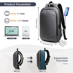 17palcový batoh na notebook pro muže s nabíjecím portem USB, vodotěsný cestovní pracovní počítačový batoh, tenký - náhled 7